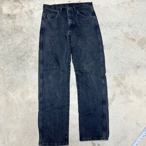 Wrangler Mens Jeans Black Wash Denim Straight Leg Rugged Wear Size 34x34